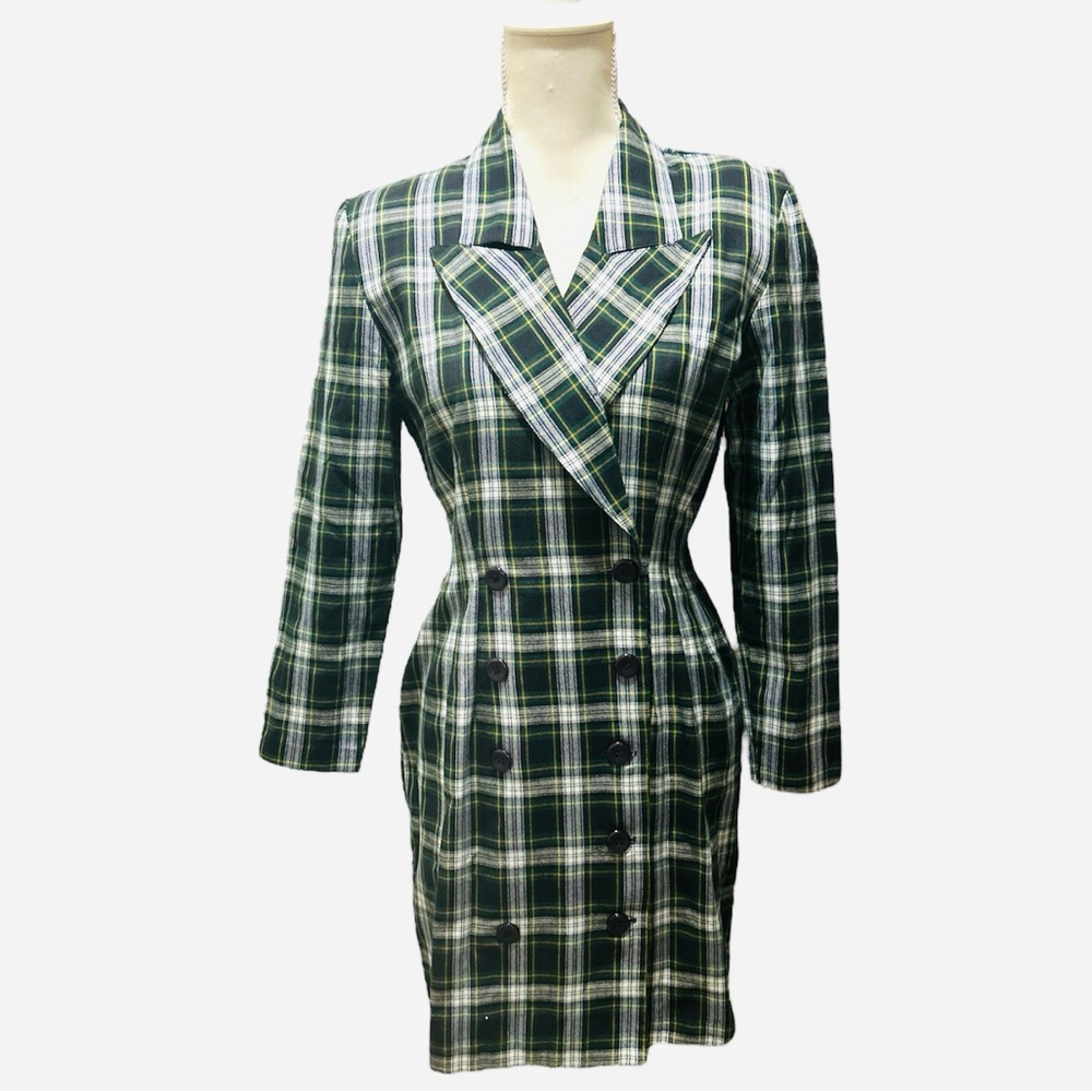 Vintage La Belle Blazer Made in USA Plaid Midi Dress